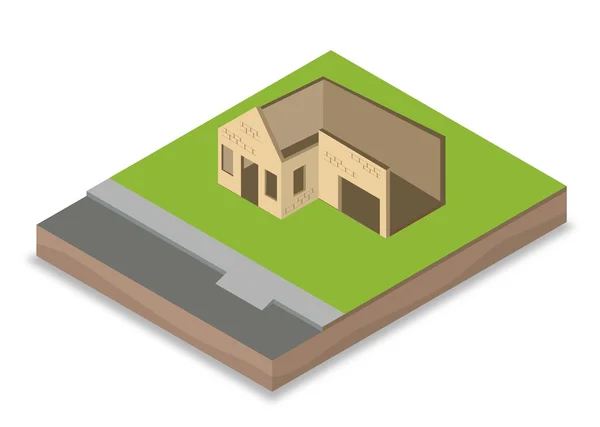 壁、窓やドア、等尺性の未完成住宅建設 — ストックベクタ