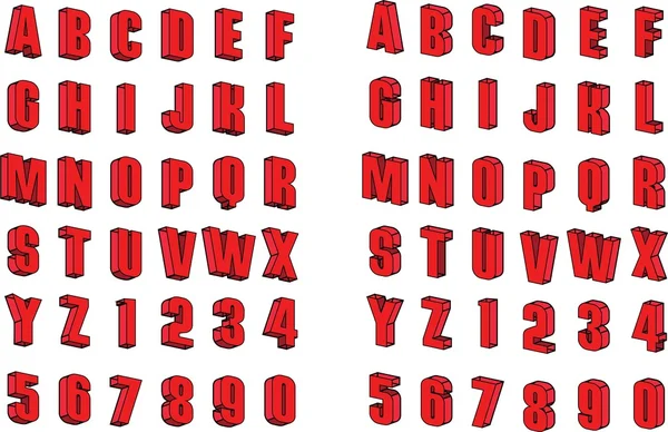 3d isometrische Alphabet-Vektorschrift: Buchstaben und Ziffern — Stockvektor