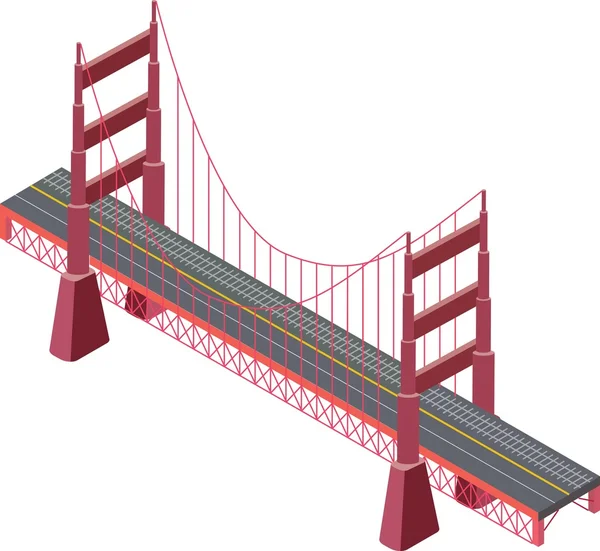 Ilustração de uma grande ponte isométrica.Ponte isolada.Ponte de suspensão isométrica com via férrea . — Vetor de Stock