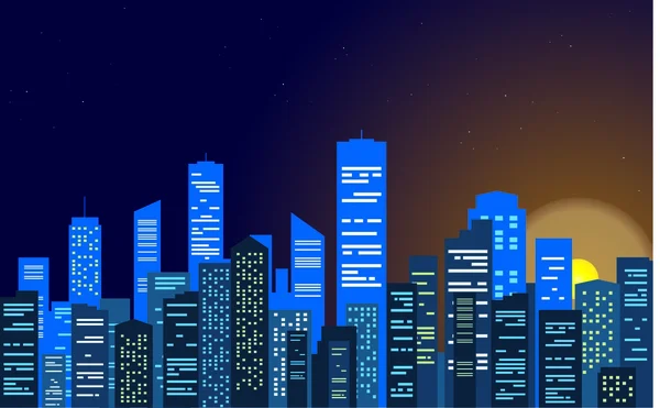 Silueta de ciudad vectorial. ilustración de la mañana ciudad . — Vector de stock