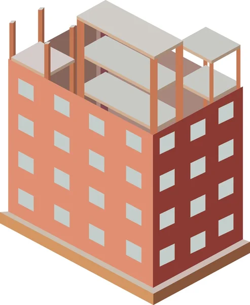 Construcción de casas isométricas. Proceso de construcción de rascacielos . — Vector de stock