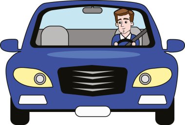 İş adamı sürüş mavi araba