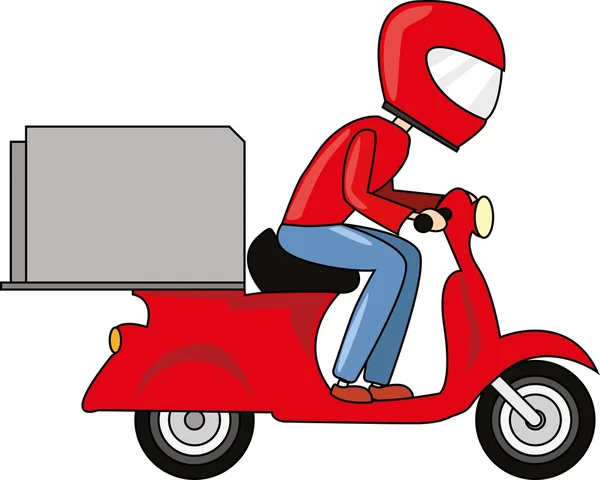 Entrega Boy Ride Scooter com caixa grande. Transporte rápido . — Vetor de Stock