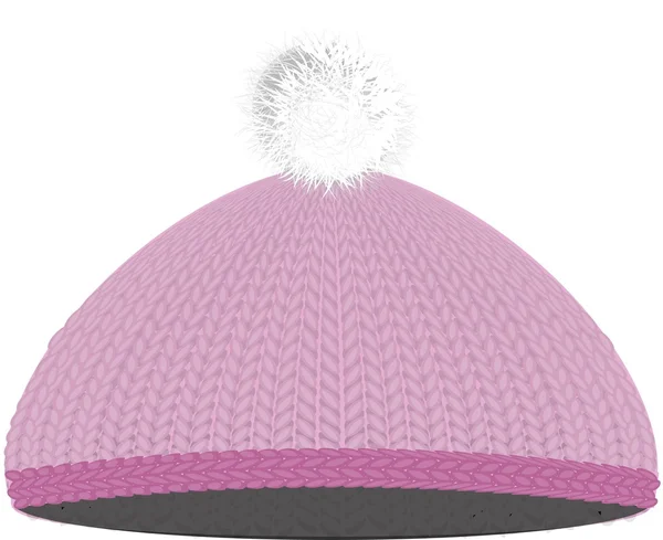 Knitted pink cap, winter hat wim pumpon — Stock Vector