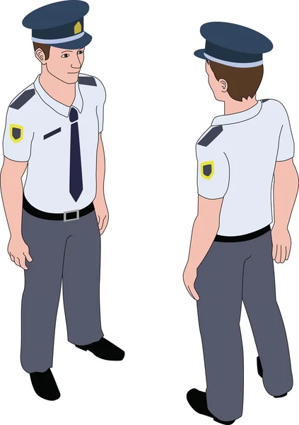 Isometric policeman front and back pose — Stock Vector