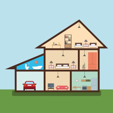 Kesim evinde. Detaylı klasik ev iç mobilya ile.