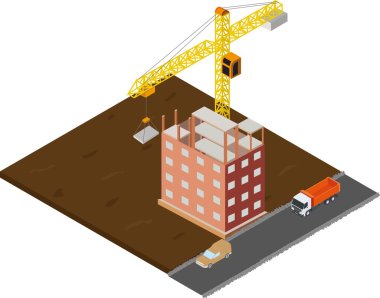 İzometrik ev yapımı kamyon ve vinç ile