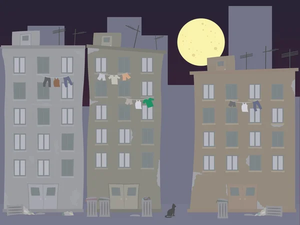 Ghetto nocturne avec poubelle — Image vectorielle