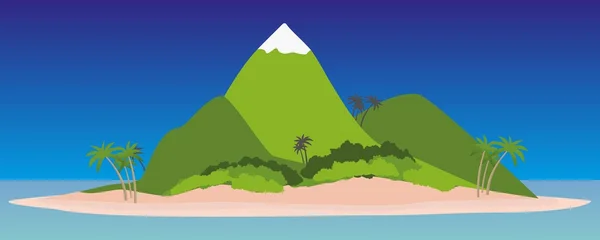 Tropic eilandje at night met palmen en bergen — Stockvector