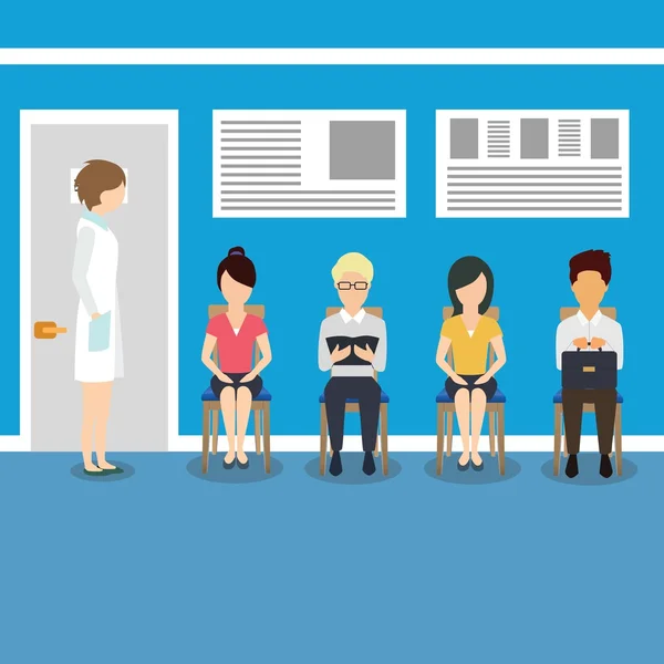 Hospital y salud. Pacientes esperando al médico . — Vector de stock