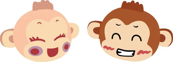 Chinese Zodiac - female and male Monkey Faces. — Stock Vector