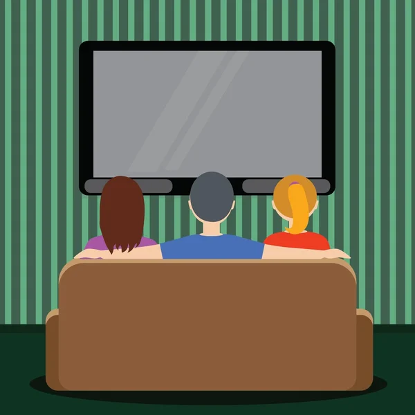 การพักผ่อนของครอบครัว คนที่อยู่เบื้องหลังการดูทีวี — ภาพเวกเตอร์สต็อก