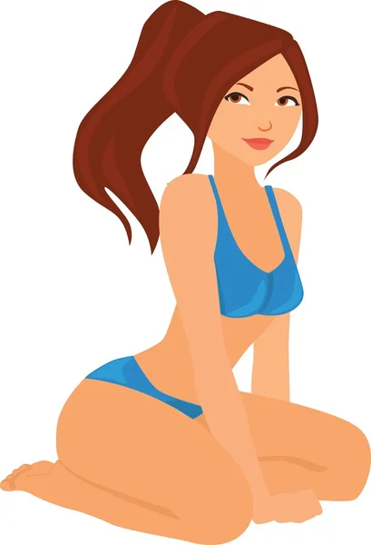 Sexig tjej i bikini sittplatser. Isolerade vektorbild. — Stock vektor