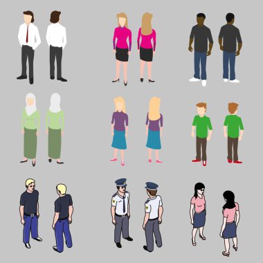 İzometrik Icons set farklı kişi: erkekler, kadınlar, çocuklar