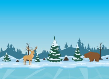 Geyik ve ayı kış ormanı