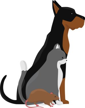 Evcil hayvan - köpek, kedi, fare vektör grubu. Veteriner Kliniği logosu.