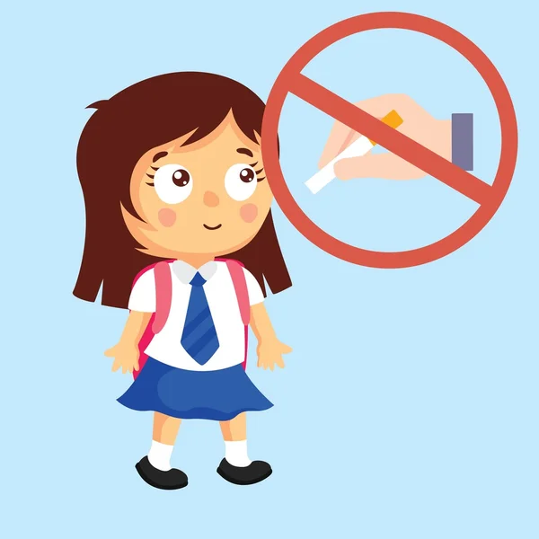 タバコの禁止記号によって学校の女の子。子供のための禁煙. — ストックベクタ