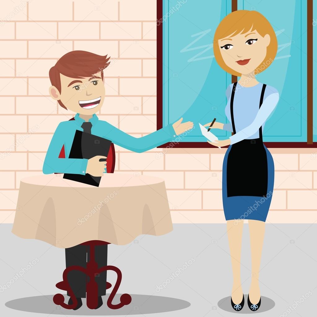 Waitress in a restaurant serving male customer and writing the order Stock  Vector by ©sasha_zerg 112163032, image size:1024x1024