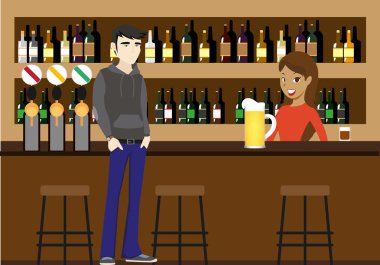 Beer Bar bargirl ve istemci ile bira cam