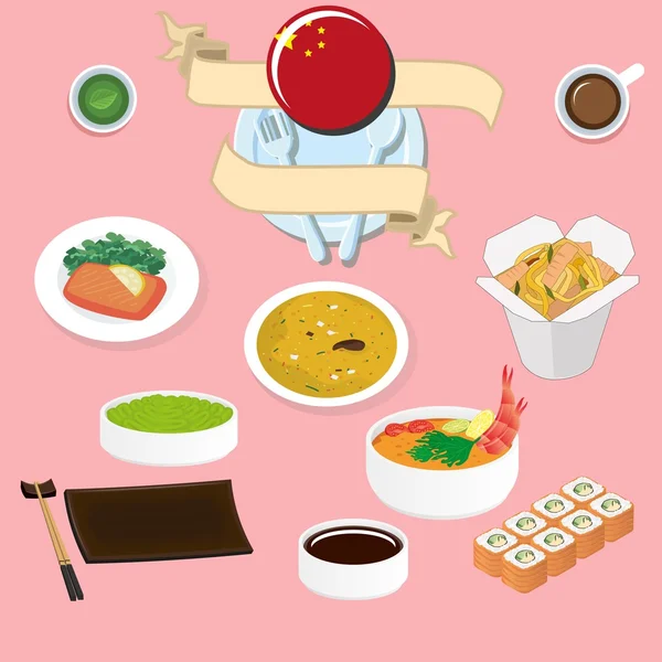 다른 요리와 중국 음식 포스터 — 스톡 벡터