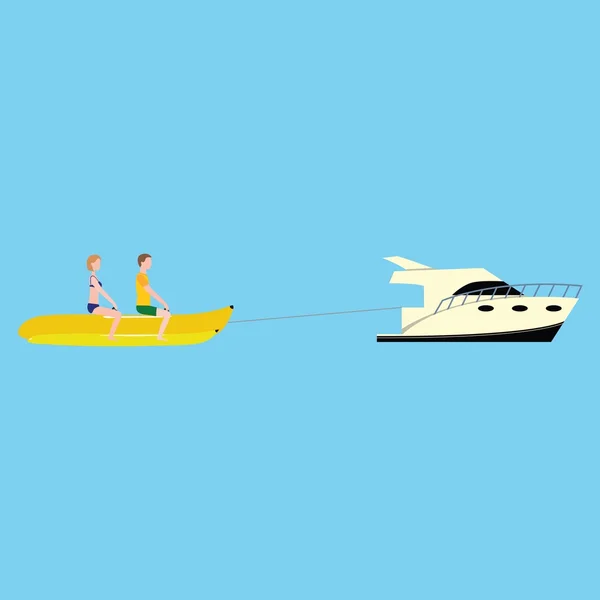 Wektor woda aktywności. Banana boat z mężczyzną i kobietą. — Wektor stockowy