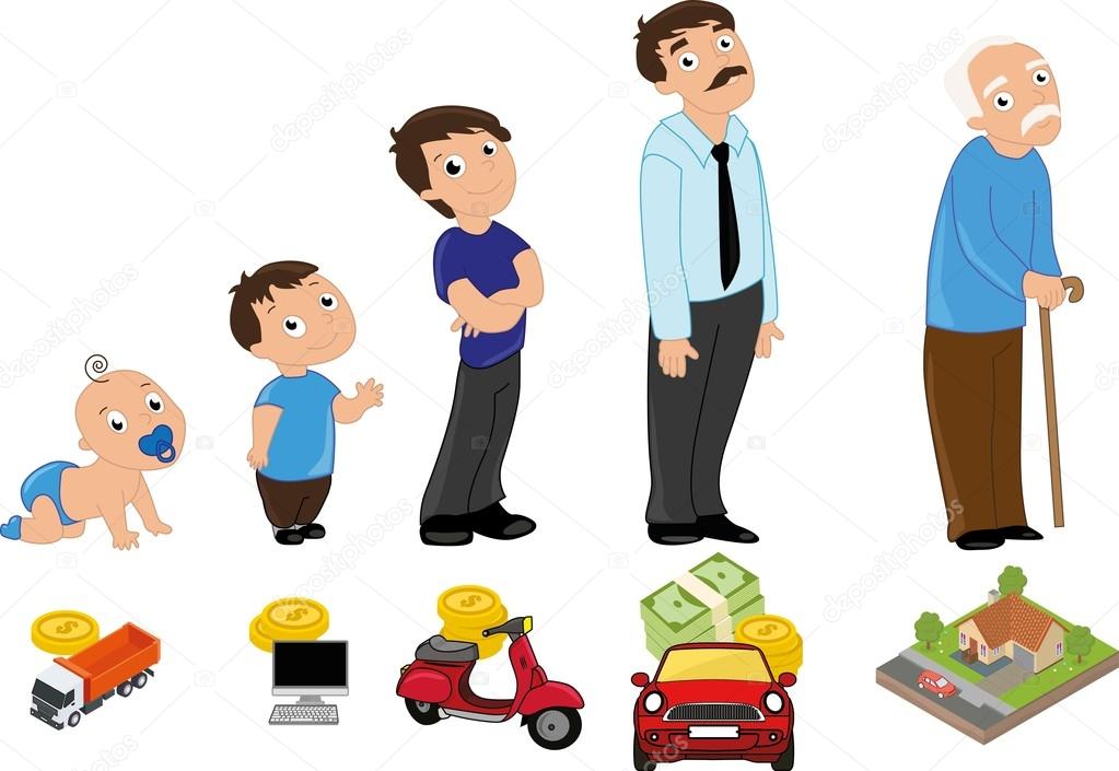 Evolution of money demands by age: from infant to senior — Stock ...