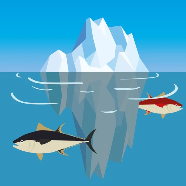 Fish under iceberg in ocean — Stock Vector
