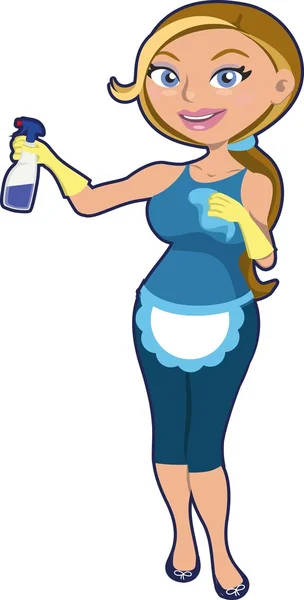 Housecleaner chica rubia joven. Mujer de limpieza . — Vector de stock