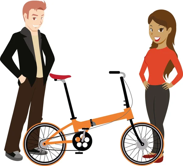 Chłopiec i dziewczynka reklama rower — Wektor stockowy