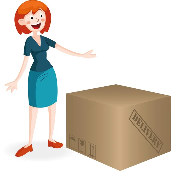 Woman happy to see delivery box — Stock Vector