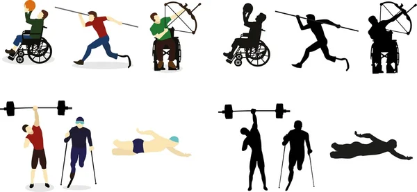 Disabilitare Handicap Sport silhouette e immagini a colori — Vettoriale Stock