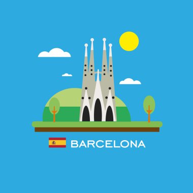 Barcelona rozet Infographic ile İspanya Antik anıt. Düz stil.