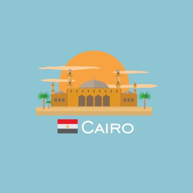 Cairo rozet Infographic ile Mısır'daki antik anıt. Düz stil.