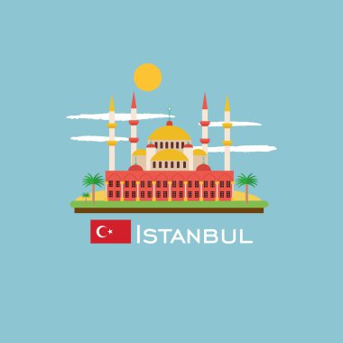 Istanbul rozet Infographic ile Türkiye'deki Antik anıt. Düz stil.