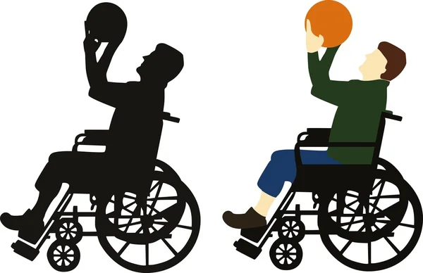 Silhueta de basquete cadeira de rodas e vetor de cor —  Vetores de Stock