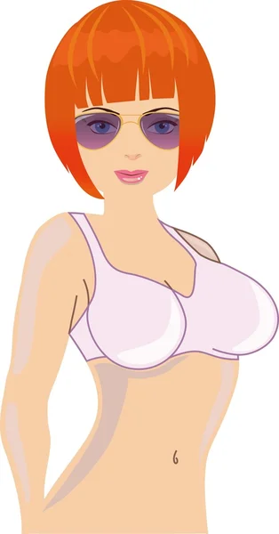 Sexy chica con cabello naranja y gran tamaño de pecho — Vector de stock