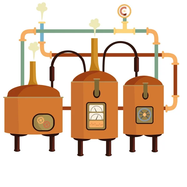 Máquina cervecera. Tanques con cerveza . — Vector de stock