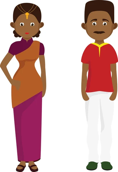 Indígena en traje tradicional. Dibujos animados indio hombre y mujer . — Vector de stock