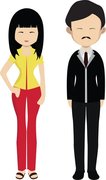 Pareja en vestido moderno coreano. Dibujos animados coreano hombre y mujer . — Vector de stock