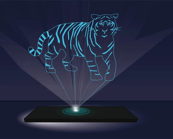 Laserholografisk projektion av en tiger. — Stock vektor