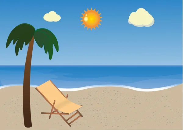 Strand mit Palme und Sonnenliege — Stockvektor