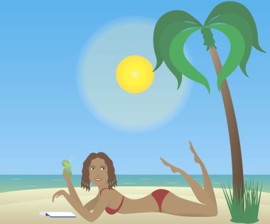 bir tropik sahilde bikinili kız