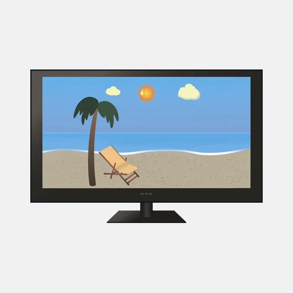 TV con panorama sulla spiaggia tropicale — Vettoriale Stock
