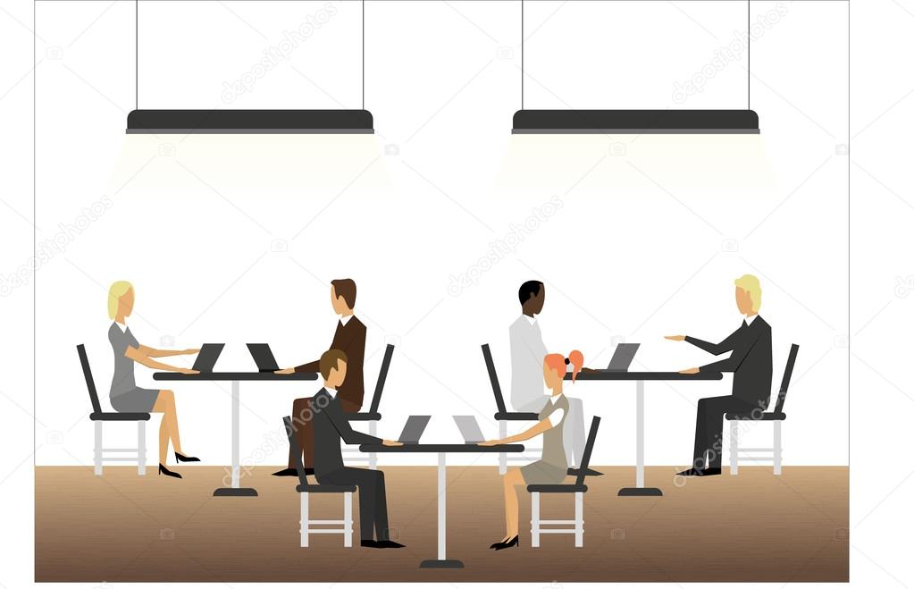 Business meeting with tables and laptops