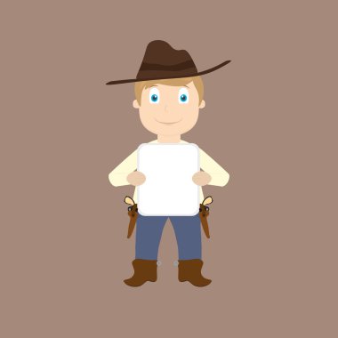 Cartoon cowboy holding blank sign