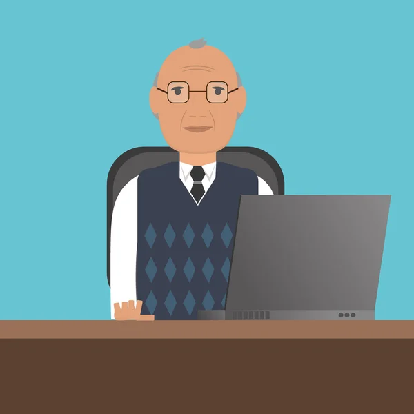 Senior man with laptop — Stock Vector