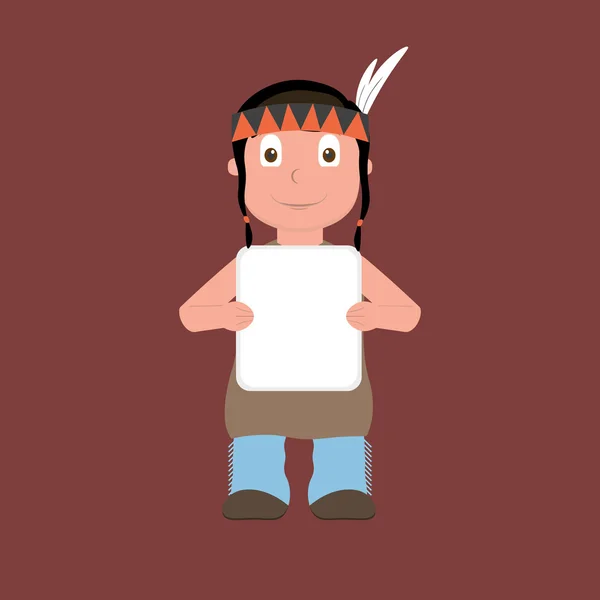 Cartoon native american boy holding blank sign — Stock Vector