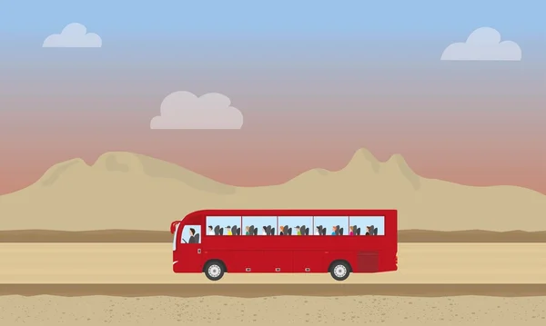 Bus turistico con bambini nel deserto — Vettoriale Stock