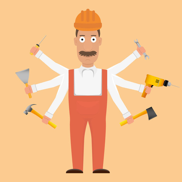 Шесть рук с инструментами woker
