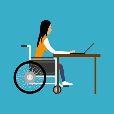 Handicapped woman working with laptop